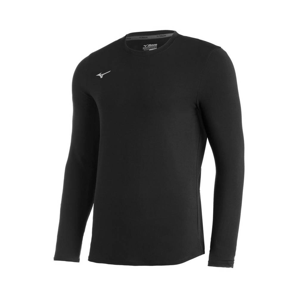 Blusa Mizuno Baseball Comp Diamond Long Sleeve Crew - Homem - Pretas - BKFER4372